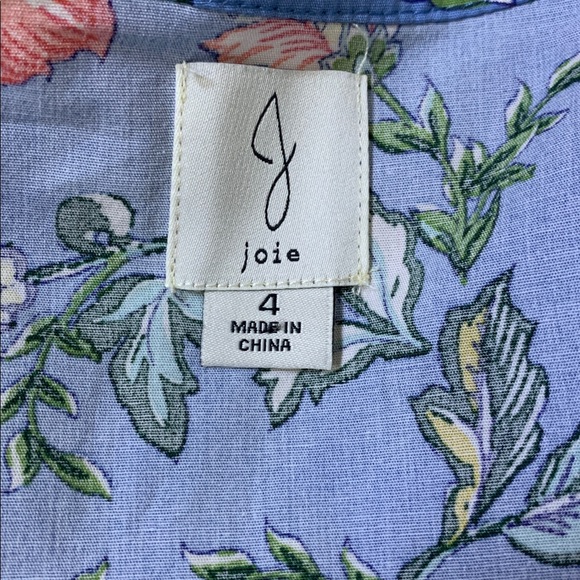 Joie Women’s Baja Blue Floral Puff Sleeve Mini Dress With Belt Summer Chic 4 - Picture 7 of 8